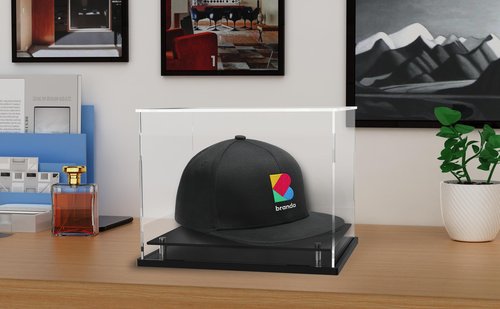 WANLIAN Clear Hat Display Case, Acrylic Baseball Cap Holder Stand with Stainless Steel Risers, Perfect for Sports Caps & Mini Helmets (8.6x7.9x7inch, L*W*H)