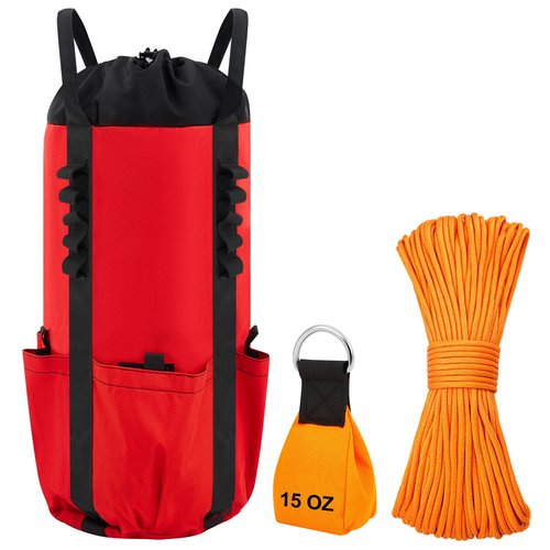 LOYIM 3 Pcs Arborist Throw Line Kit, 30L Red Black Rope Storage Bucket Backpack, 15 oz Arborist Throw Weight Bag, 164 ft Polyester Rope Equipment for Tree Work Limb Throwing Climbing Trimming
