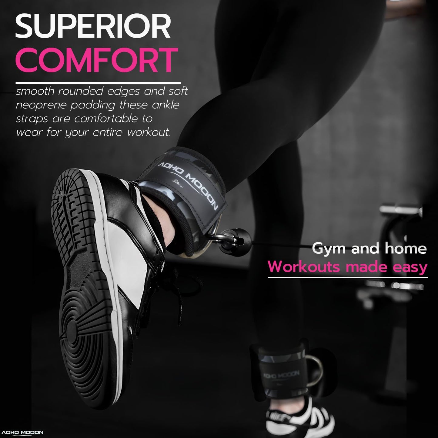 AOHO MOOON Ankle Strap for Cable Machine Attachments, Gym Accessories for Women and Men, Neoprene Ankle Cuffs for glute Kickback, Leg Workouts ande Booty Hip Abductors Exercise