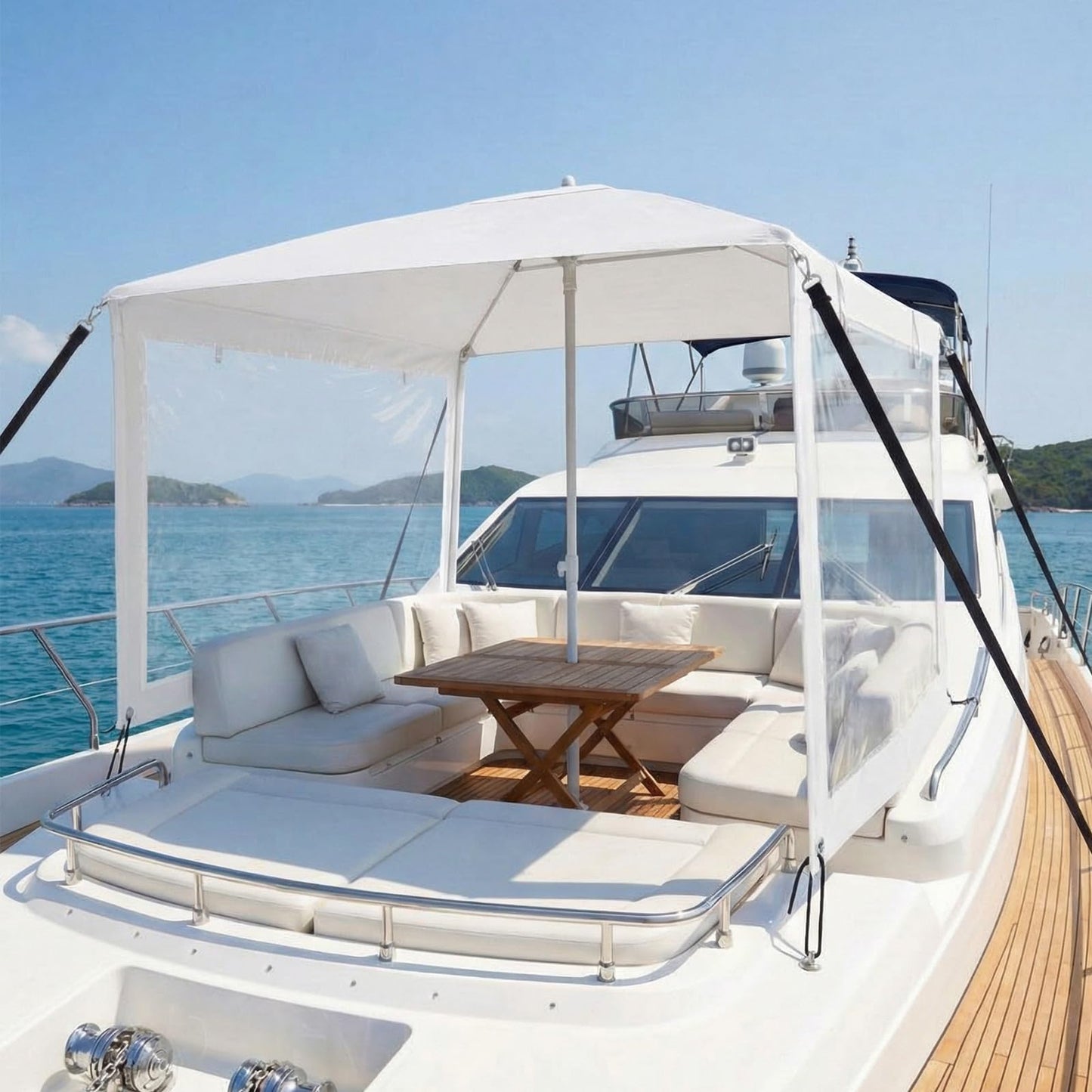 Briwooody White Boat Umbrella Sun Shade with Sidewalls Kit 6' x 6' Boat Sun Cover Anti-Ultraviolet, Adjustable Aluminum Pole to 8 Feet with Ropes and Storage Bag Fits Most Boats and Benches