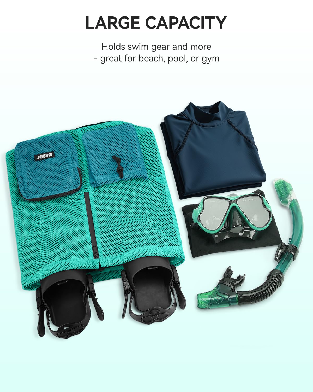 WANDF Swim Bag for Swimmers, Mesh Beach Backpack (L,Turquoise)
