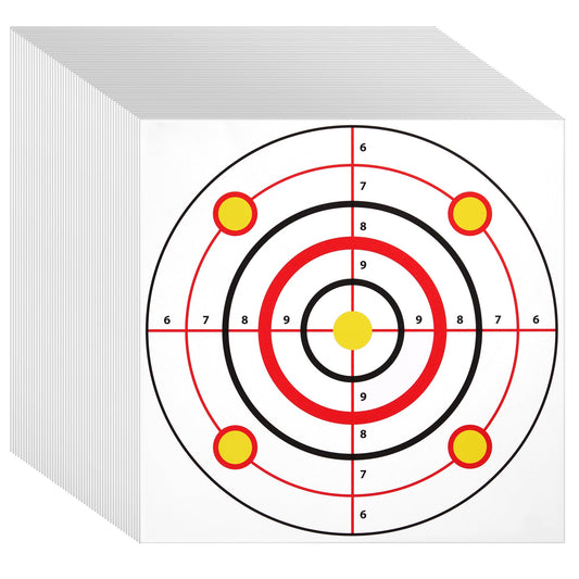 Juvale 50 Pack Paper Shooting Targets for Range - Paper Targets Bulk for Hunting, Handguns, Shooting Accessories, & Archery Accessories - Bullseye Design (11x11 in)