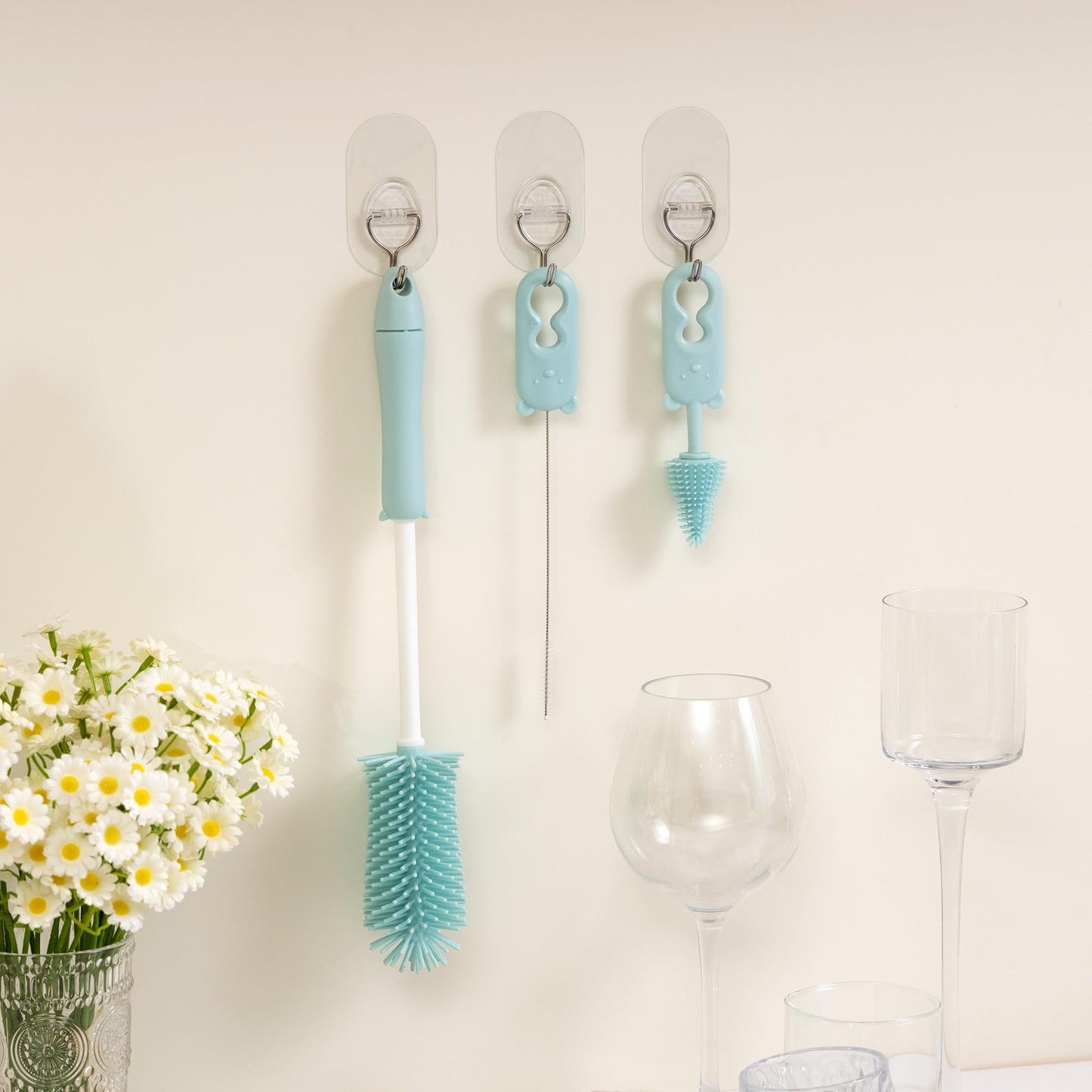 Chemimoso Silicone Bottle Cleaning Brush, 13.4in Long Handle Water Cup Bottles Cleaner for Baby Bottles, Stanley Mug, Sports Bottle, Glass Vase, with a Tiny Cup Lid Gap Cleaning Brush, z Blue