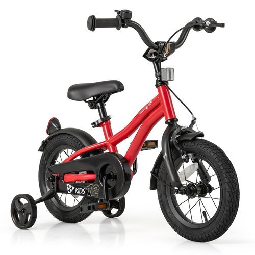 BABY JOY Kids Bike, 12 14 16 18 Inches Sporty Bicycle with Training Wheels, Adjustable Seat, Handbrake & Coaster Brake, Reflectors, Girls Boys Bike for 3-8 Years Old Children (12", Red)