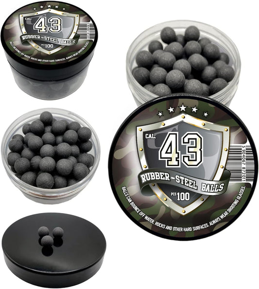100 x Hard Mix Rubber Steel Balls Paintballs 1.8 Grams Ammo for Self Home Defense in 43 Caliber