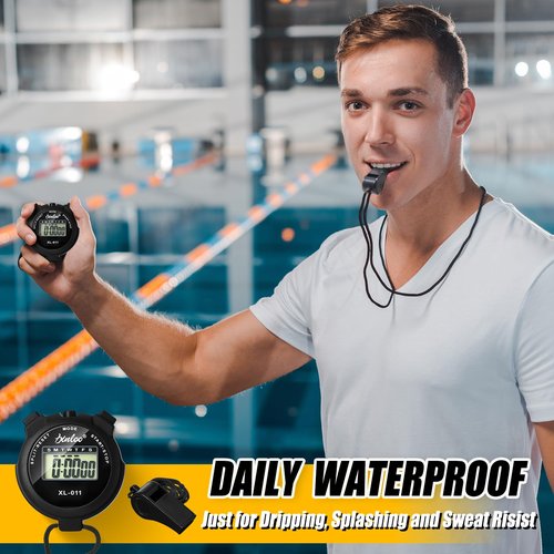 Simgoing 48 Pcs Digital Stopwatch Timer Plastic Whistle Bulk for Sports Coaches Referee Waterproof Watch Timer Whistle with Lanyard Multi Function Electronic Fitness Date Alarm (Black)