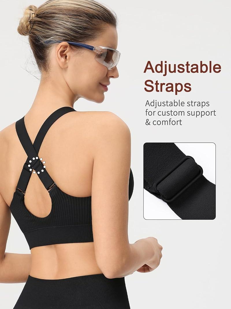 Adjustable High Support Sports Bra for Women - BYAWAY (Black, X-Large)