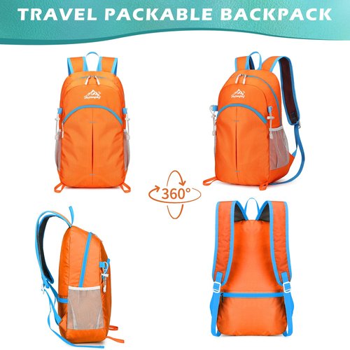 BiYiYun 20L Small Hiking Backpack for Men Women, Lightweight Foldable Daypack Water-resistant Travel Camping Packable Backpack (Orange)
