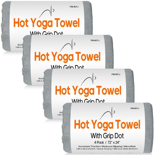 PBHEPJ 4 Pack Hot Yoga Towel, Yoga Mat Towel with Grip Dots (72"x 24"), Microfiber, Super Absorbent Towel Non-Slip for Hot Yoga, Exercise, Fitness, Pilates Gear