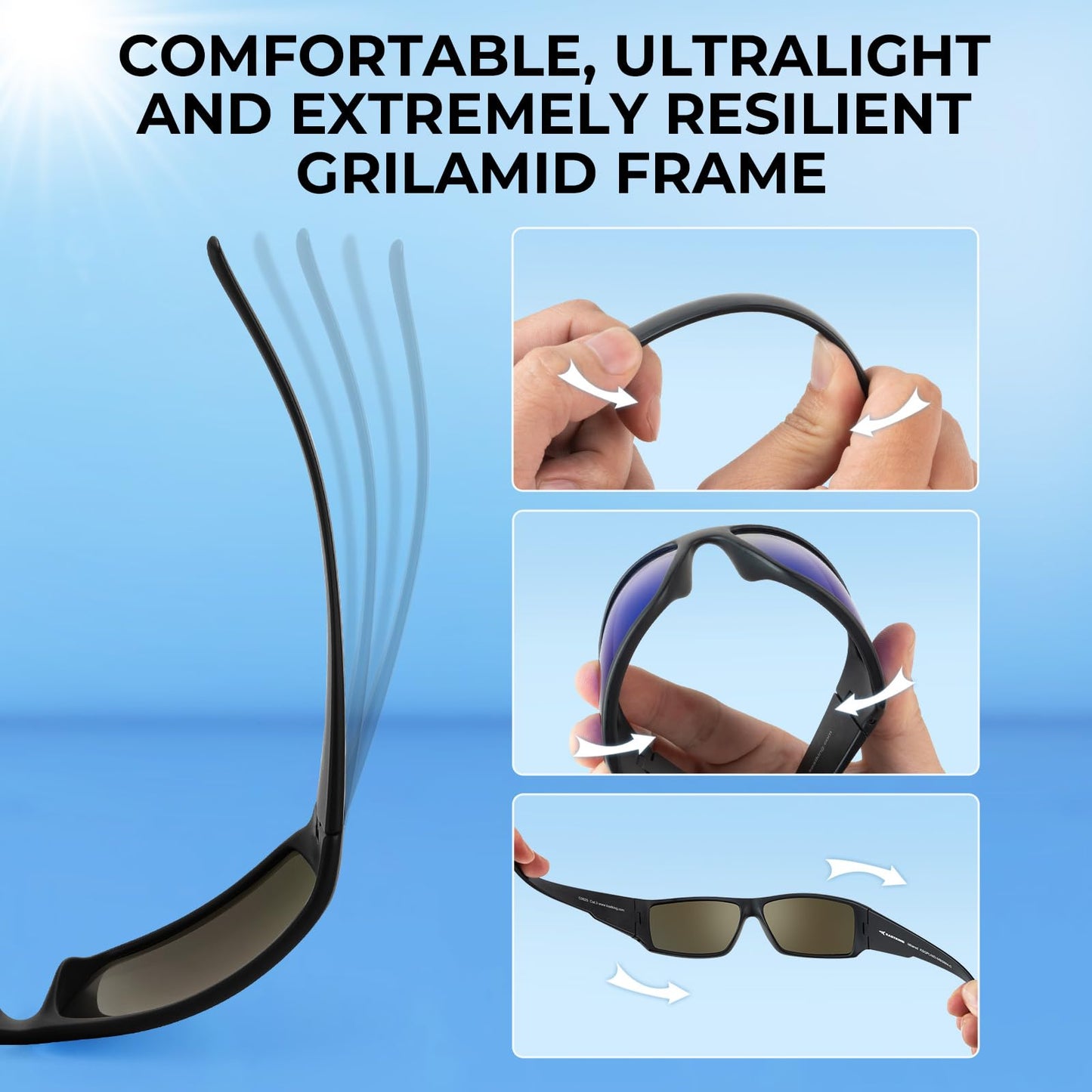 KastKing Iditarod Polarized Sport Sunglasses,PuriVex Protective Lens Coating Fishing Sunglasses,Ideal for Driving Fishing Cycling and Running,UV400 Protection,Durable Grilamid Frame