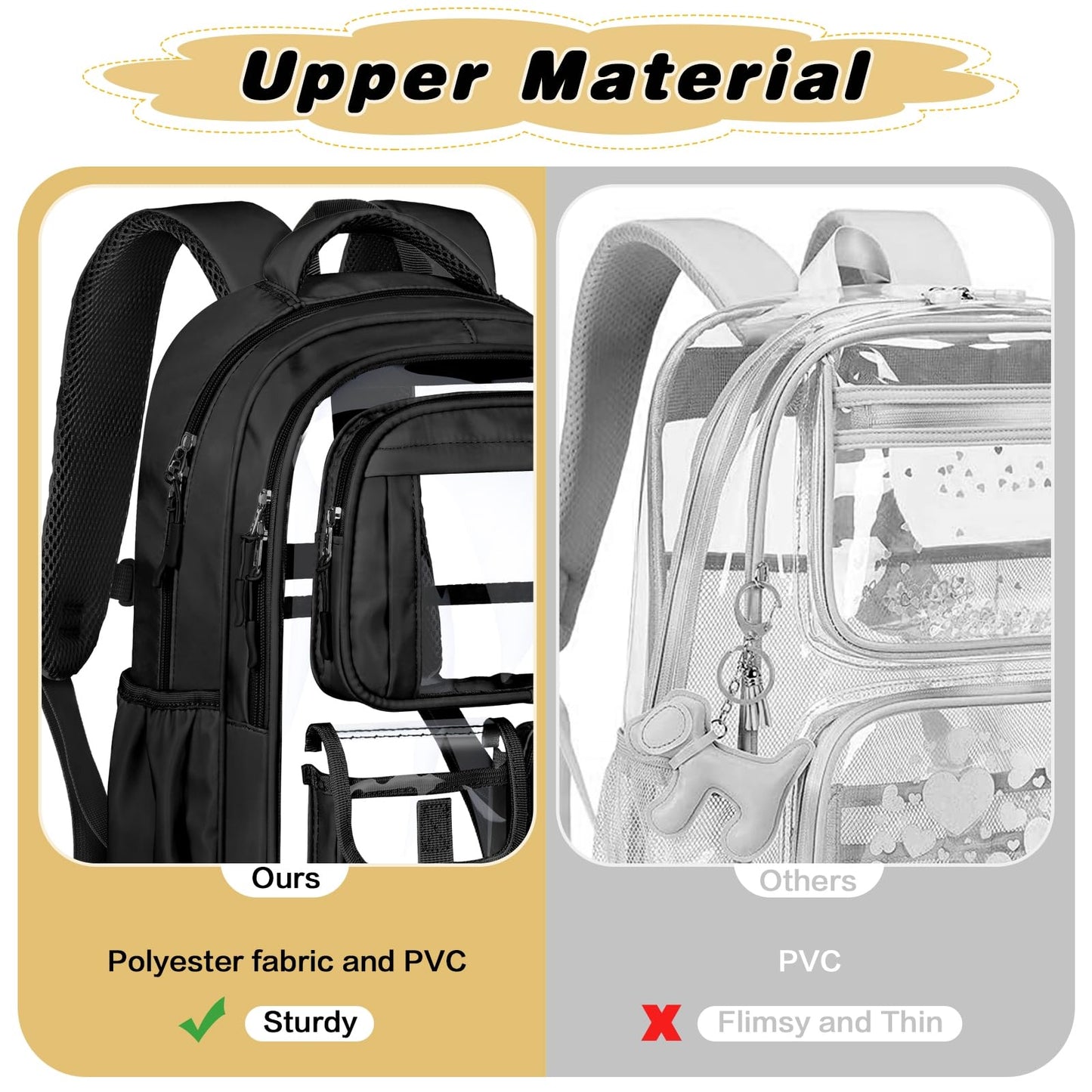 PAMANO Clear Backpack for Girls, Heavy Duty Transparent Bookbag for Kids, See Through Cute Backpacks for Elementary Primary School Work Sport Travel - Black