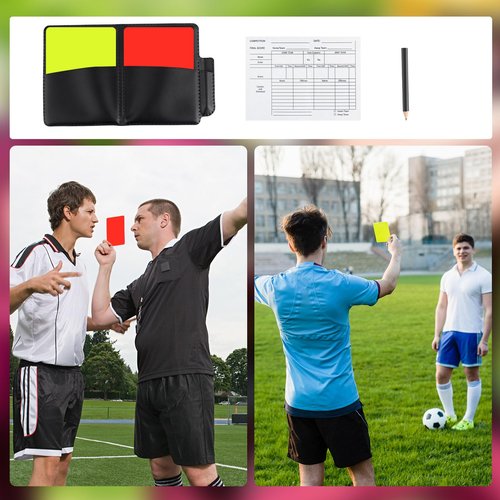 Gosknor Soccer Referee Card Set, 2pcs Warning Referee Red and Yellow Cards with Leather Case Recording Papers Pencil for Volleyball Football Baseball Rugby Ideal Coaches Accessories Kit