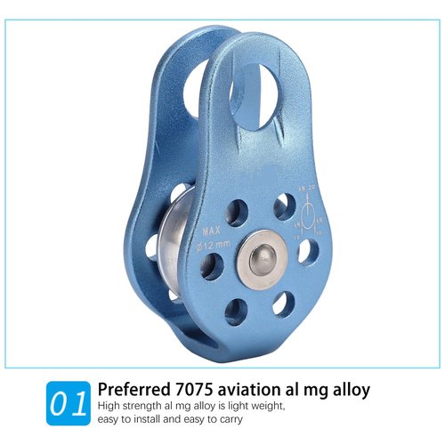 Climbing Single Pulley, Light Blue Fixed Eye Single Rope Pulley for Hauling, Rigging, Climbing, Aloft Work, Rappelling