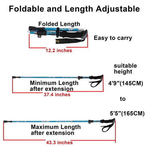 A ALAFEN Lightweight Collapsible Trekking Pole - 7075 Aluminum Adjustable Walking Stick for Hiking & Travel, Foldable Quick-Lock Design, Single Pole for Adults & Seniors