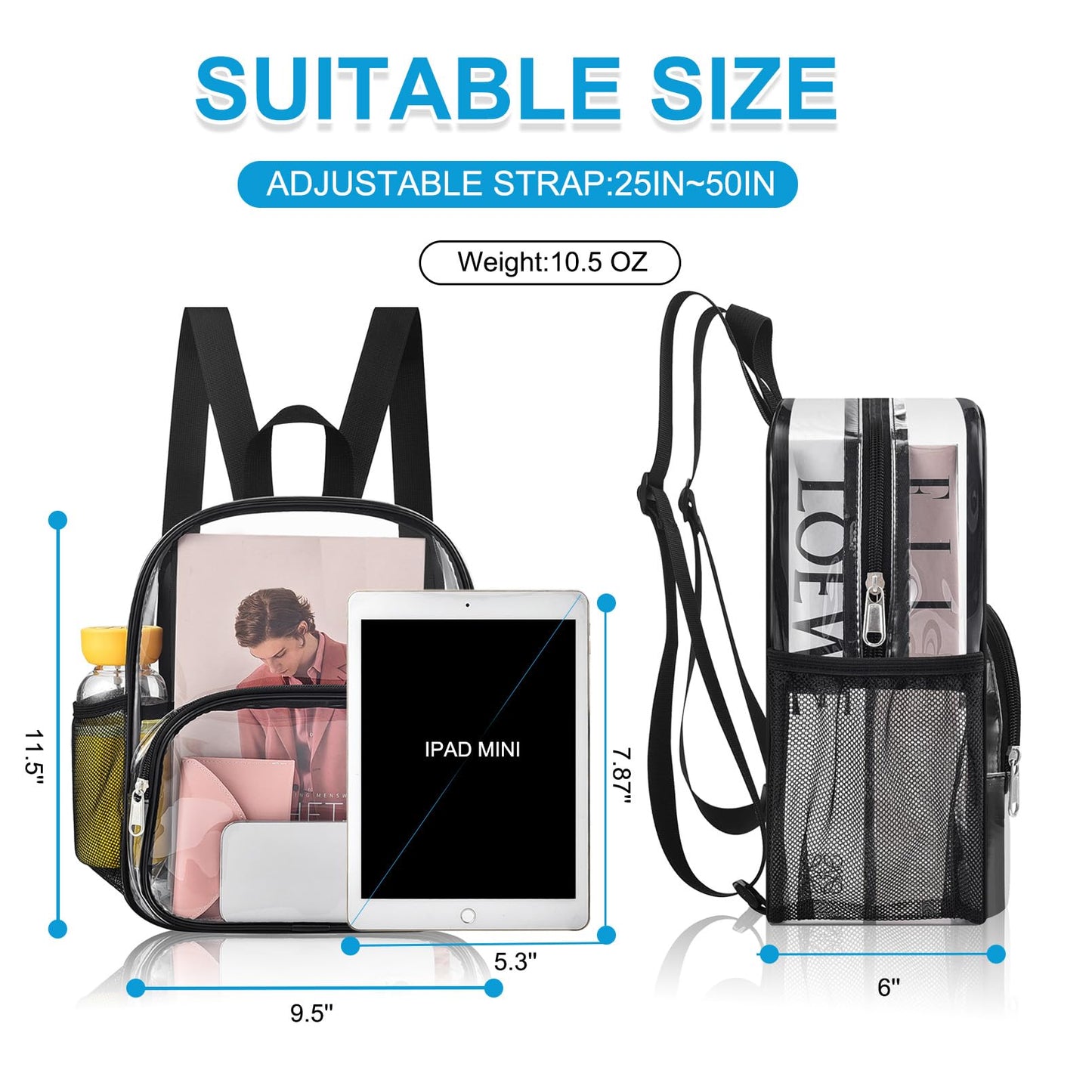 Busiuw Clear Backpack for Stadium Events Stadium Approved Clear Backpack 12x12x6 with Front Pocket for Concert Sport Fashion Women Backpack Events Work Travel