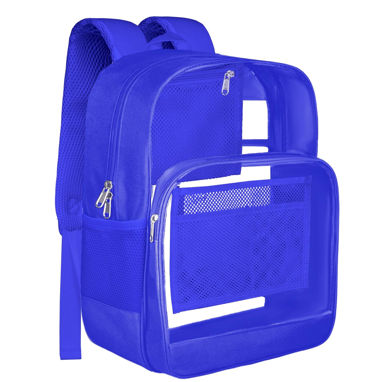 BrillaraSymn Heavy Duty Clear Backpack for School, Sturdy Fabric Clear Bookbag, Transparent PVC & Oxford Backpacks with Privacy Pocket for Boys Girls,Men & Women, Blue