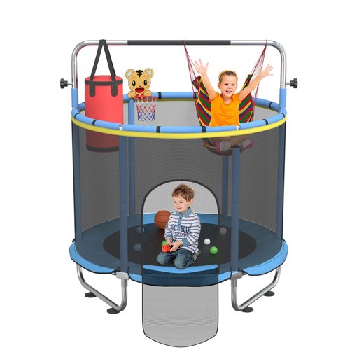 Kieperi 60“ Trampoline for Kids with Hammock,Toddler Trampoline with Basketball Hoop (Blue)