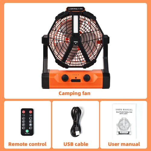 yesiwtc Camping Fan Ventilador Recargable 20000mAh Battery Operated With LED Lantern/Hook/Remote Auto Oscillating 60 Hrs Work Cordless Tent Fan for Emergency, Camping, Outdoor