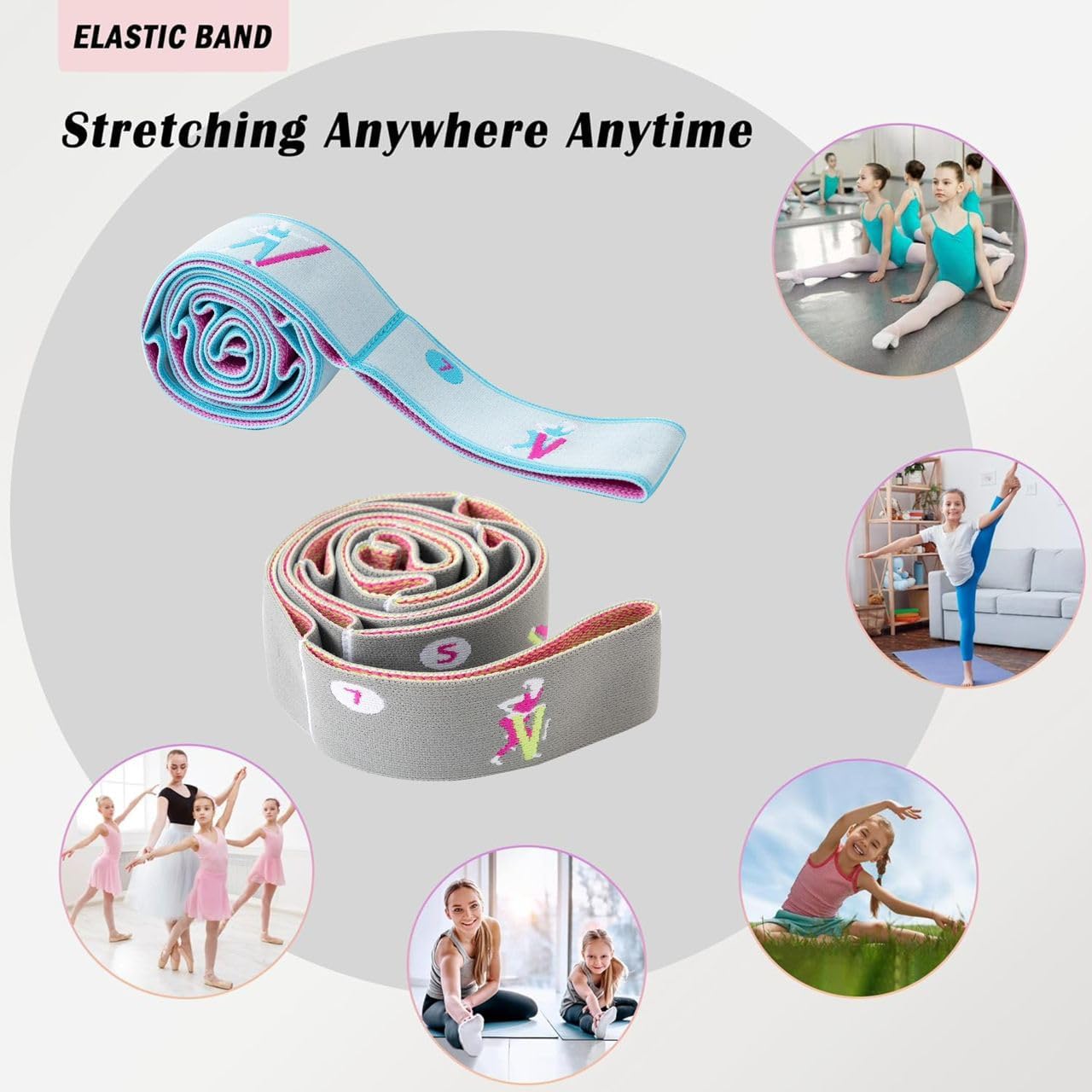 2 PCS Stretch Bands For Kids and Adults – Yoga Straps for Stretching with Multi- Loop – Workout Guide – Video For Exercise, Elastic Stretch Strap Pilates, Yoga, Dance, Gymnastics, Dance, Ballets Bands