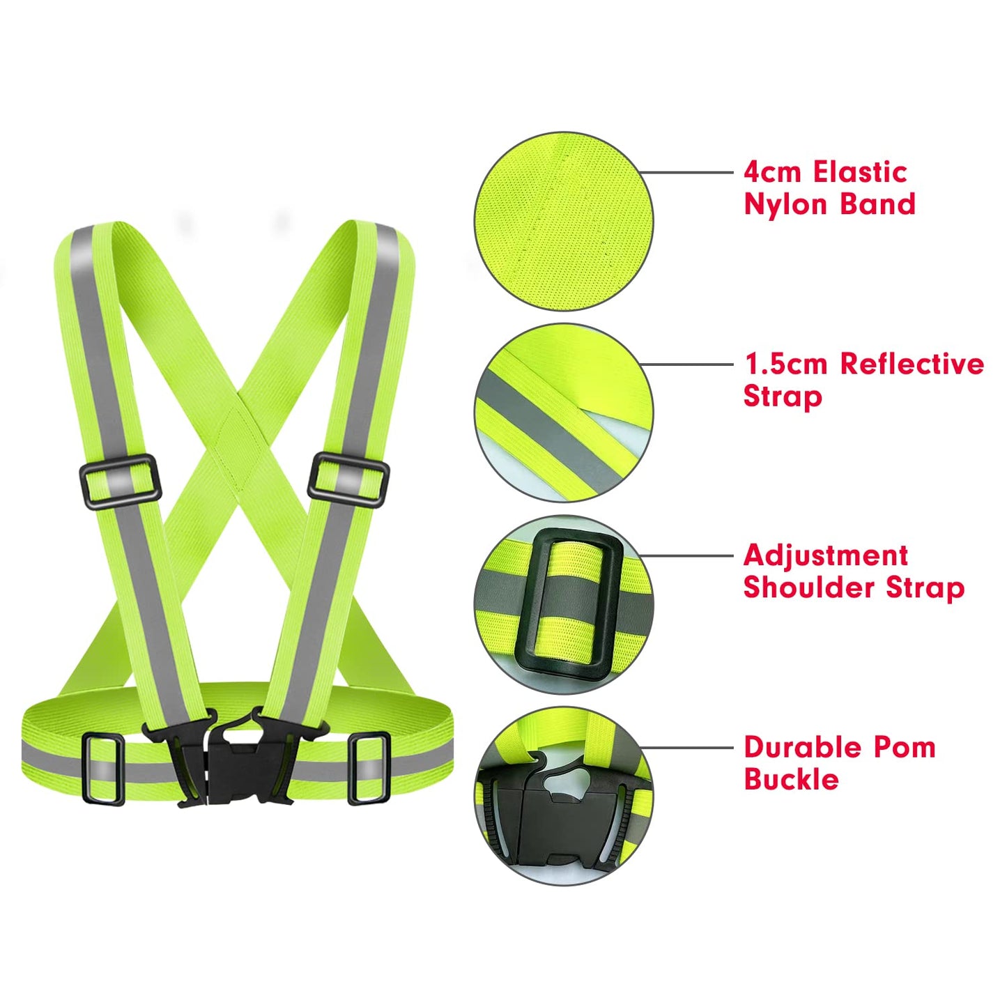 Fepdiu High Visibility Reflective Vest Safety Vest Running Reflective Gear Adjustable Reflective Vest for Walking,Jogging,Hiking,Night Cycling (Yellow)