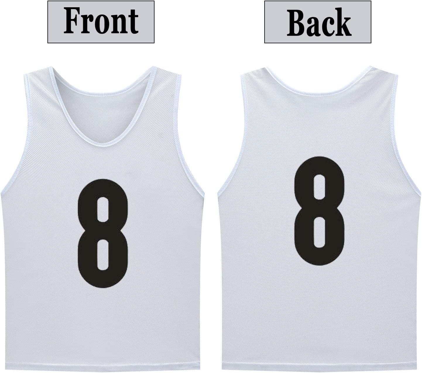 12 Pack(1-12) Numbered Jerseys/Soccer Bibs/Scrimmage Pinnies/Team Training Vest for Adult Youth Kids.