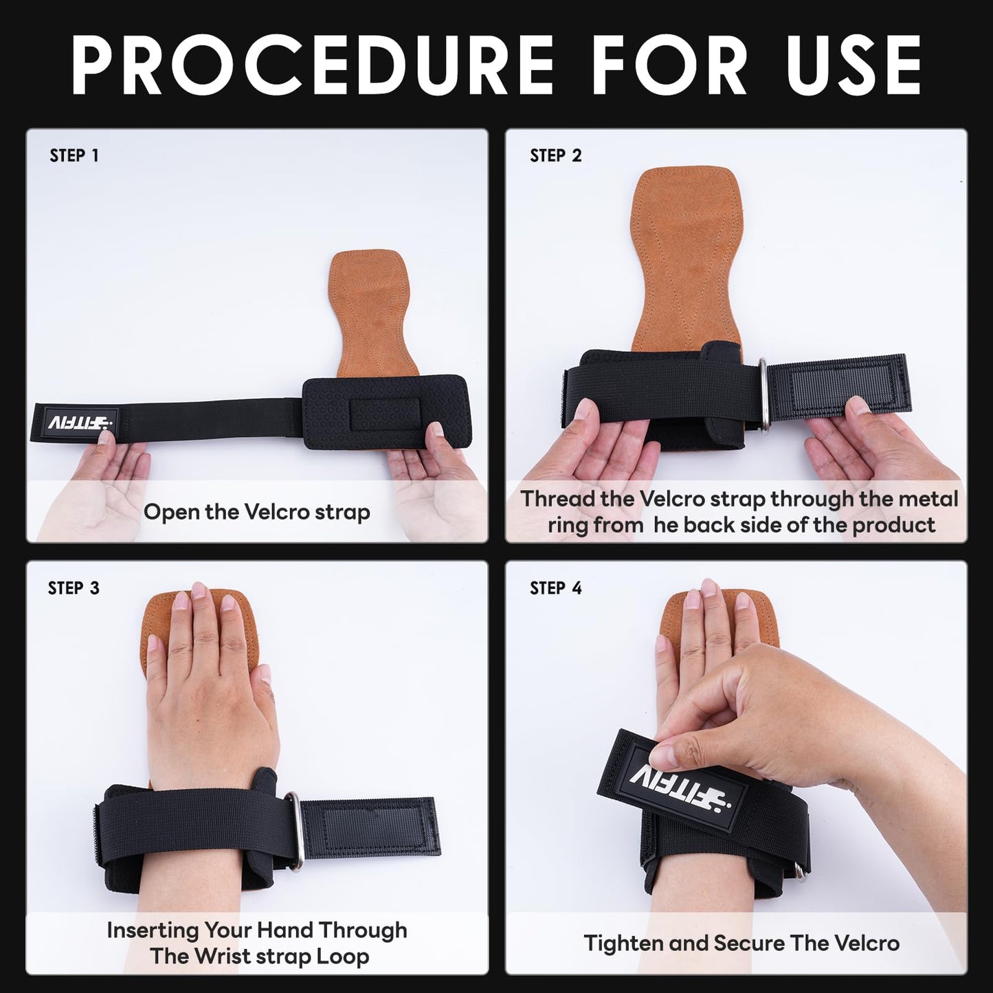 FITFIV Weight Lifting Wrist Strap, Double Leather Weightlifting Wrist Straps for Gym Strength Training, Neoprene Padded Wrist Wraps - for Men & Women (Pair)