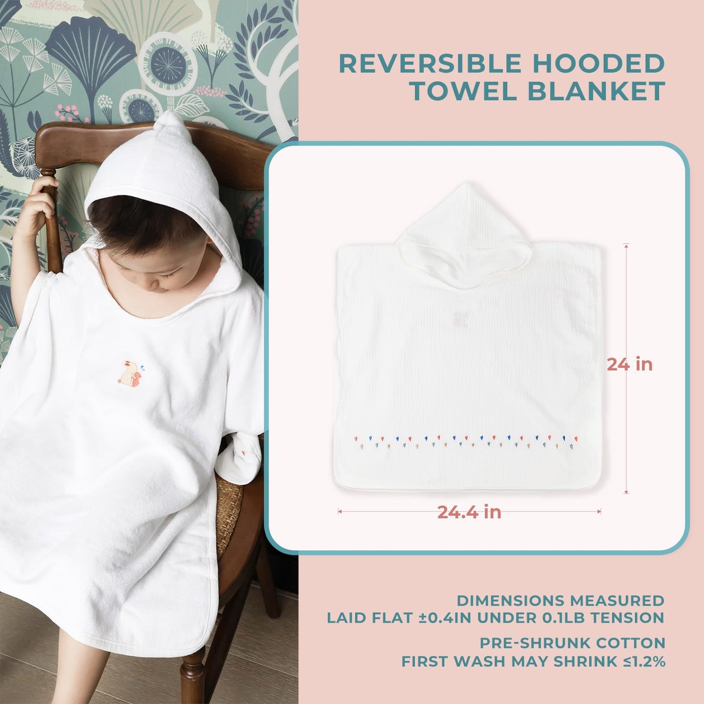 Hojour Bond Premium Cotton Toddler Hooded Beach Poncho Towel 6-Piece Set