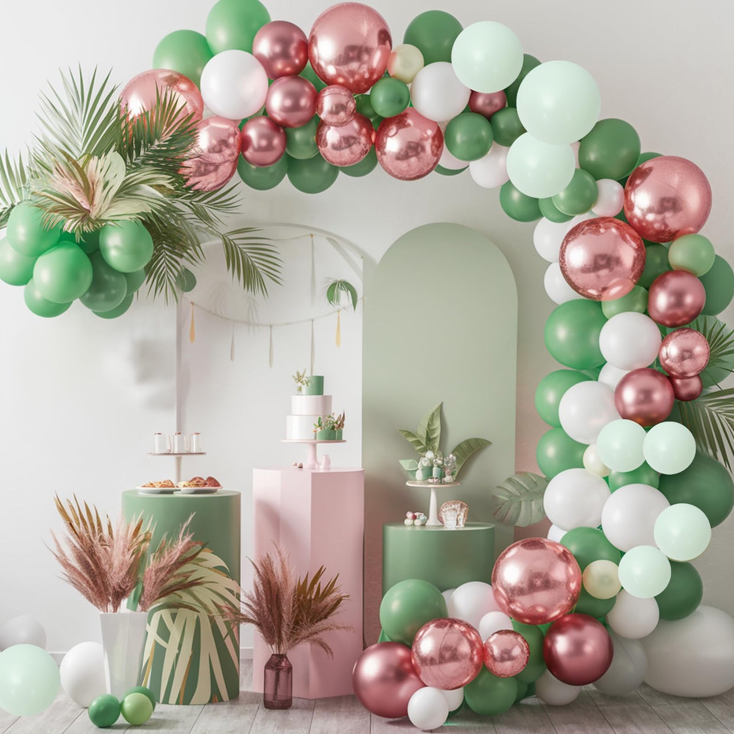 Sage Green Dusty Pink Balloon, 60 Packs 12 Inch Olive Green Retro Pink Balloon, Baby in Bloom Balloons for Girls Women Baby Shower Birthday Floral Fairy Party Woodland Party Decorations