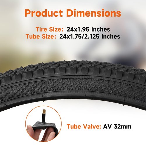 Lukasports 2Pcs Mountain Bike Tires and 2Pcs Tubes Set, 24?�x1.95?? 2.125??Bike Tire & 1.75??2.125??AV 32mm Inner Tubes, Folding Replacement Tires, Puncture-Resistant Bike Tire 24x1.95