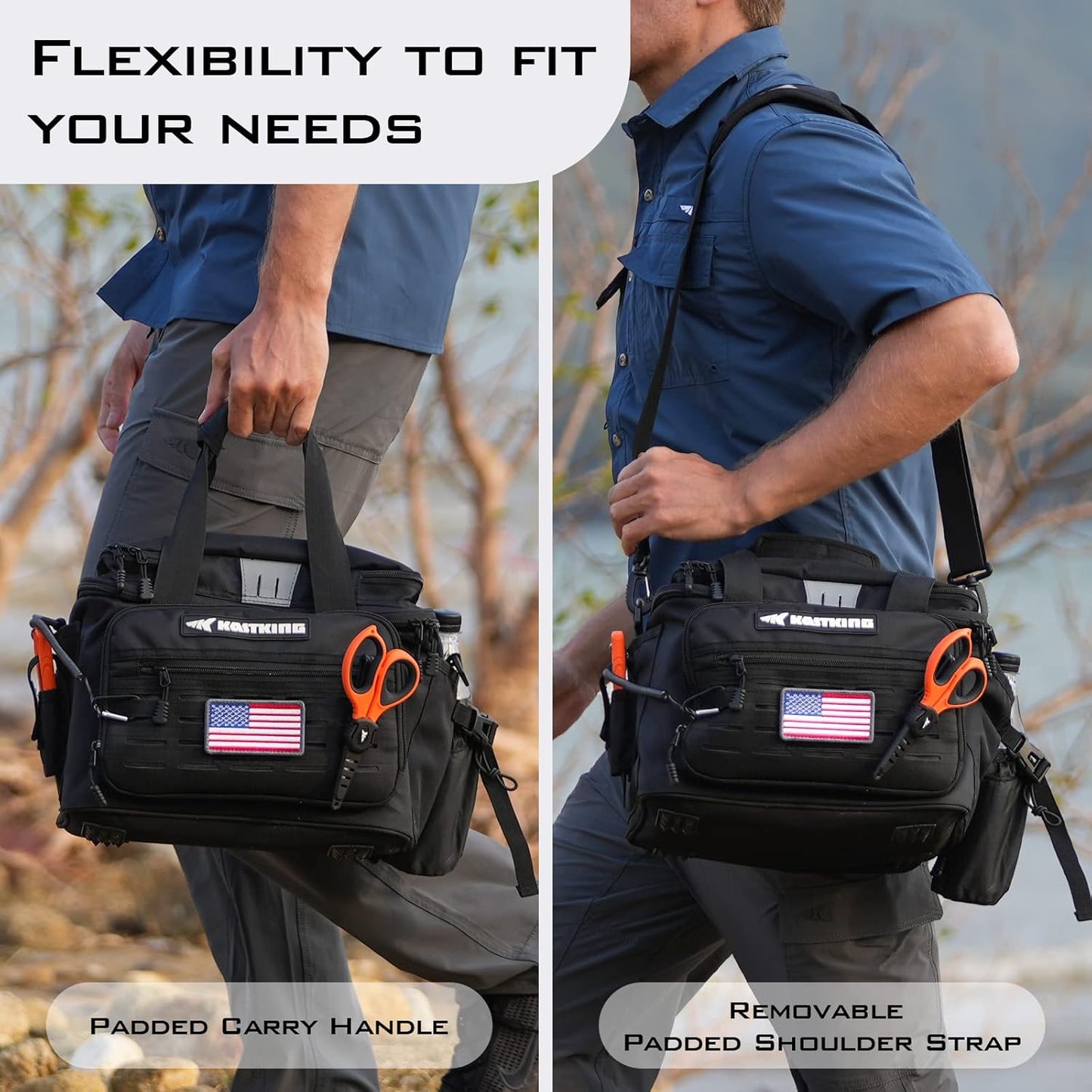 KastKing Fishing Tackle Bags - Saltwater & Freshwater Fishing Bags - Water Resistant, Padded Shoulder Strap - Gear Storage