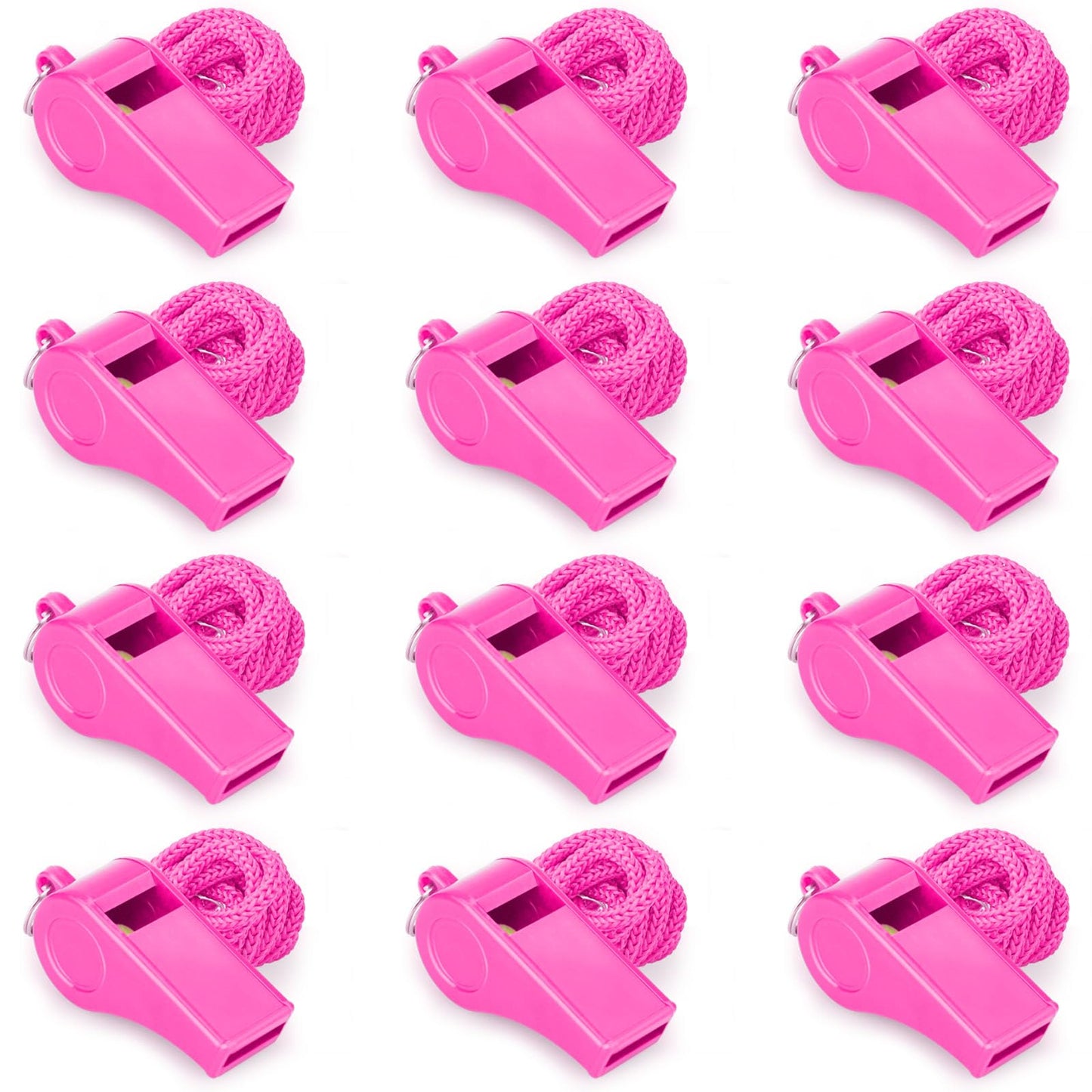 Hipat 12 Pack Pink Loud 120dB Plastic Whistles with Lanyard – High-Pitched Safety Whistle for Sports, Coaching, and Collective Entertainment