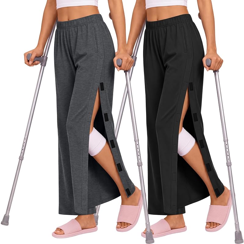 2 Pack Women's Tear Away Recovery Pants - Dark Gray & Black (Medium) – Post-Surgery Loose Fit