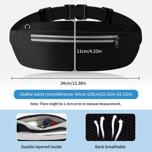 JEVRKAPZ UltraSlim Fanny Packs for Women Men Slim Running Belt Waist Pack Runners Bag Waterproof Money Belt (8801, Black)