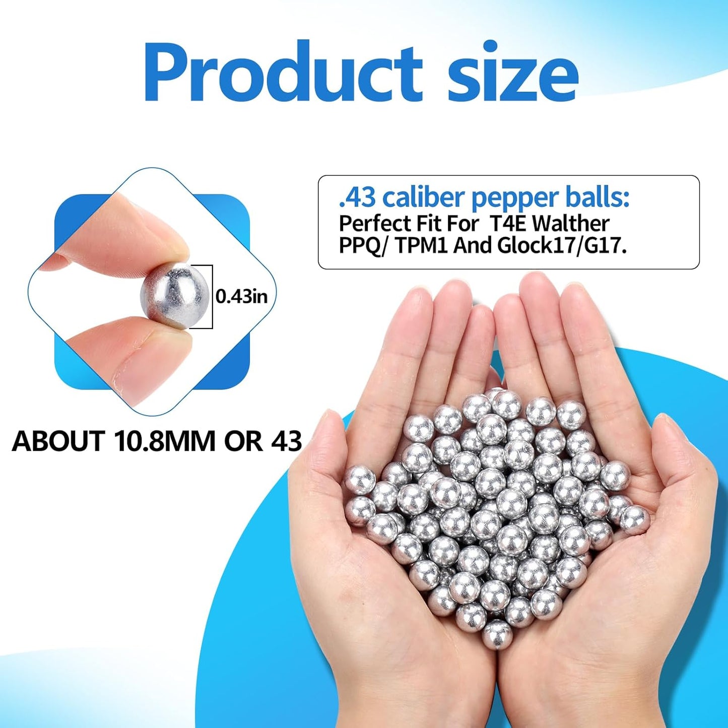 100 Pieces .43 Caliber Aluminum Paintball Ammo 1.8 Grams Solid Resuable Seamless Paintball Powerful for Shooting Training Practice Fit for T4E Walther PPQ/ TPM1 and Glock17/G17 (Silver)