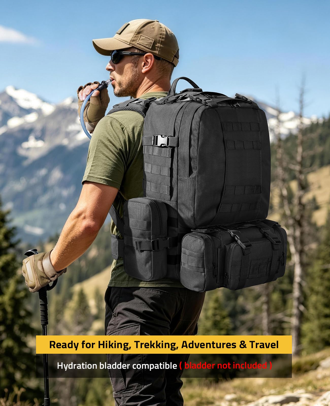 CVLIFE Tactical Backpack Military Army Rucksack 60L Large Assault Pack Detachable Molle Bag