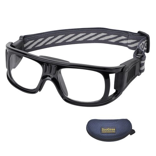 Professional Sports Goggles Glasses Men Women Racquetball Basketball Football Sport Eyewear Protective Glasses Anti-fog Shock Collision Lens Replaceable (Black Frame Black Pad) 8068