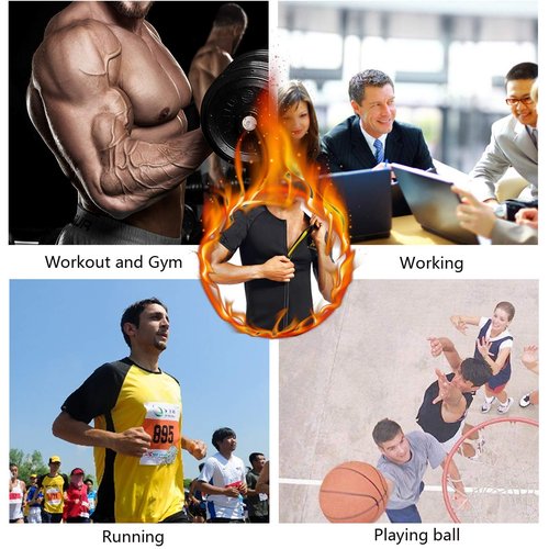NINGMI Sauna Suit for Men Hot Sweat Suit Sauna Shirt Sweat Body Shaper Workout Neoprene Suit Zipper Short Sleeve