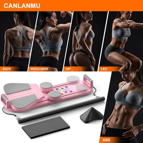 Canlanmu Pilates Board,Multifunctional Rebound Abdominal Board,Foldable Pilates Reformer Set, Ab Core Trainer Machine,Ab Exercise Board,Abs Workout Equipment for Women Home Gym Equipment,Pink