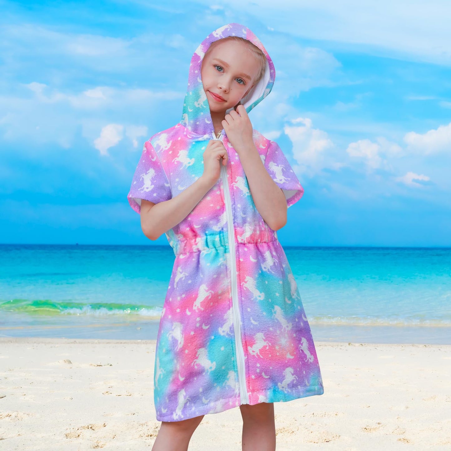 Sylfairy Cover Up for Girls Terry Swim Cover Ups Hooded Terry Kids Cover Up Bathing Suit Beach Dress 4-9Years