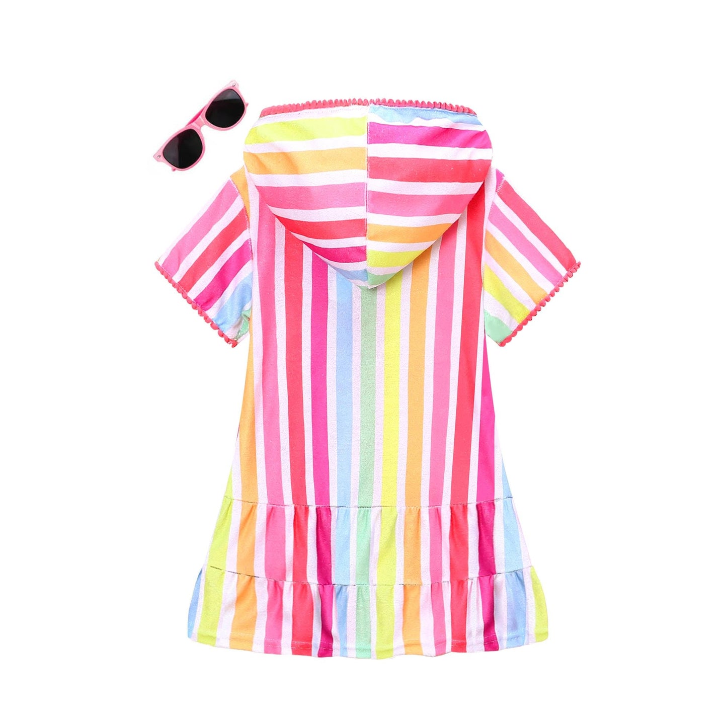 LUCKYGAL Terry Swim Cover-Up for Girls Kids Beach Swimsuit Coverup Bathing Suit, Size 10 11 Pink Striped