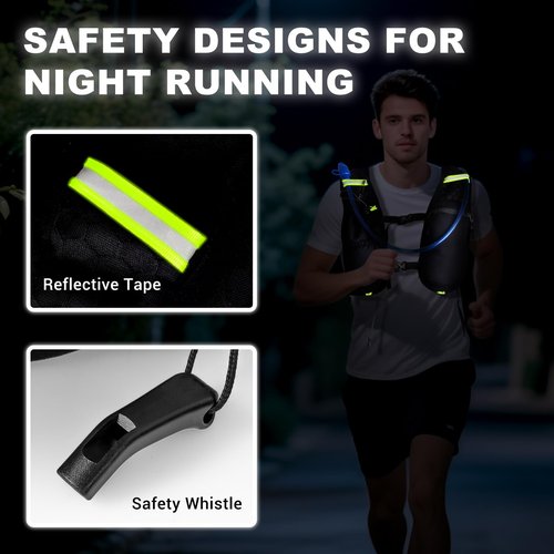 Running Vest Hydration Backpack with 2L Water Bladder, Adjustable Hydration Running Vest for Women Men, with Multiple Pockets, Reflective Strip, Whistle, Quick-Drying Fabric