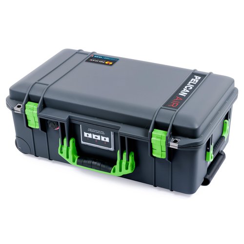 ColorCase Pelican Air 1535 Carry-on Case Graphite - Medium Size Waterproof Case with Gray Padded Microfiber Dividers & Mesh Lid Organizer - Lime Green Handles & Latches