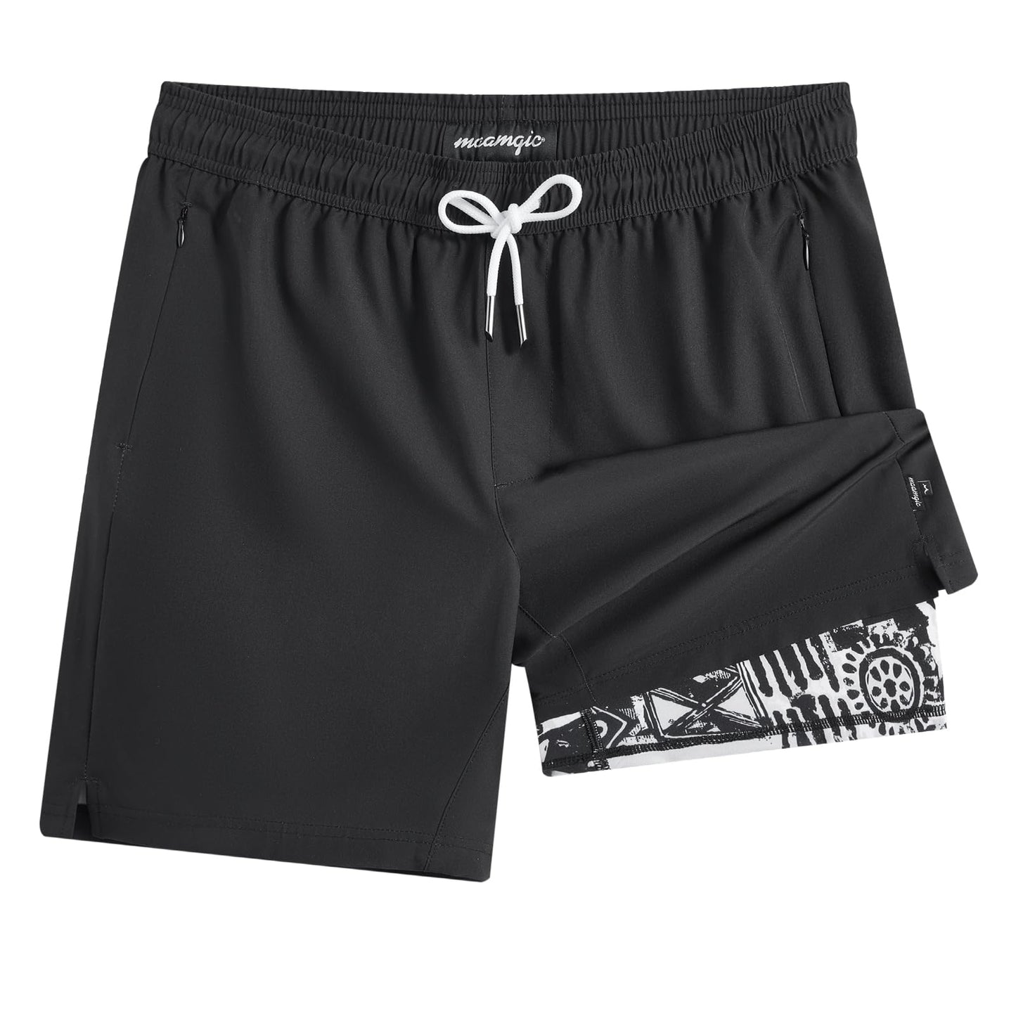 maamgic Mens Swim Trunks - Mens Bathing Suit with Compression Liner 7 Inch Quick Dry Fshion Stretch Zipper Pockets Swimwear Black Floral