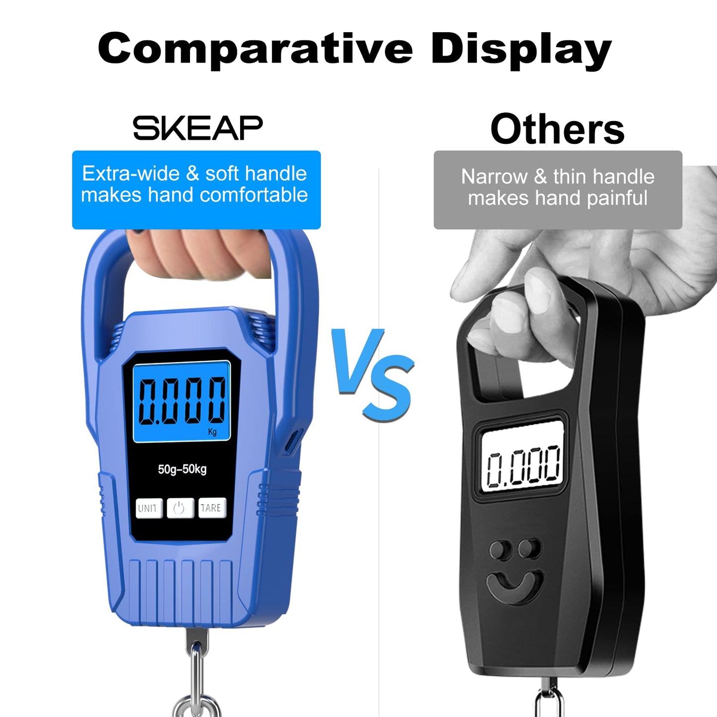 Digital Fish Scale Hanging Scale Fishing Scale,110lb/50kg Luggage Scale,Upgrade Large Handle & Backlit LCD Display, Electronic Balance Digital Fishing Postal Scale,Blue,Fishing Gifts for Men