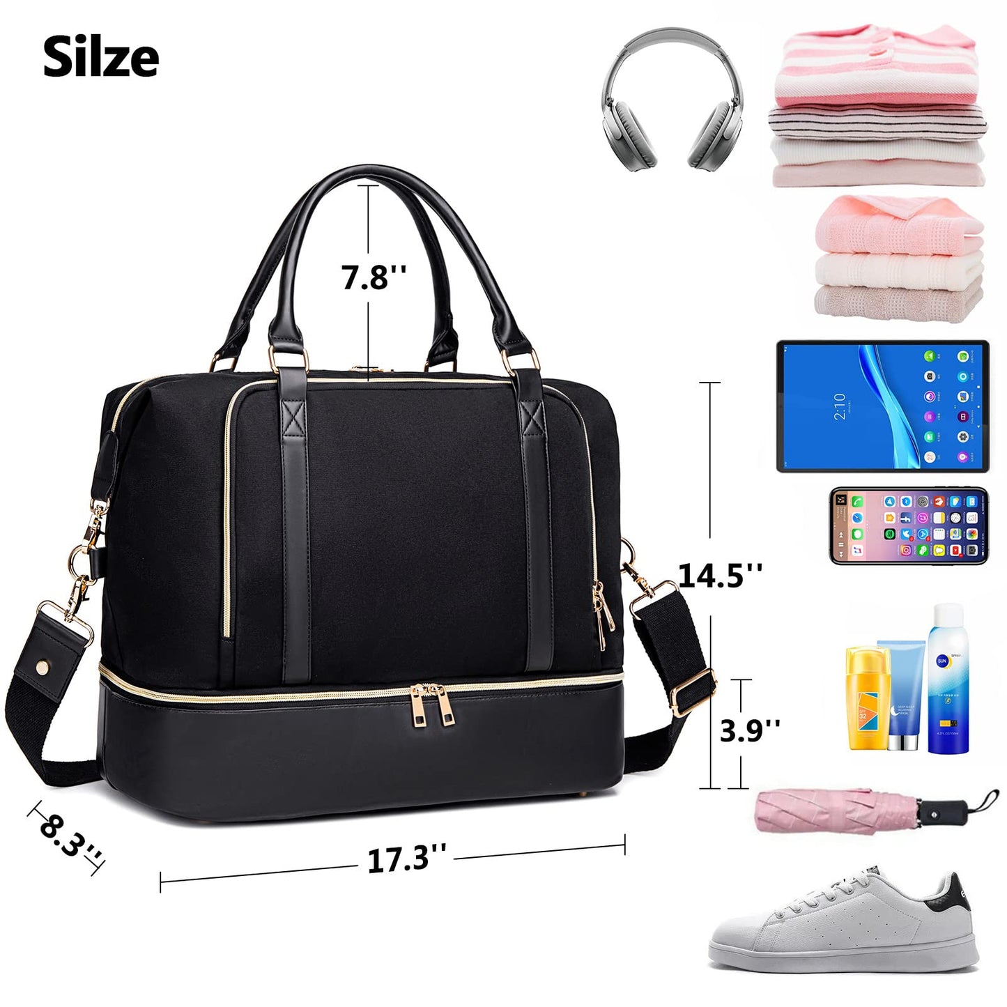 CAMTOP Women Ladies Travel Weekender Bag Overnight Duffel Carry-on Tote Bag with Luggage Sleeve fit 15.6 Inch Laptop Computer(Beige with Shoe Compartment)