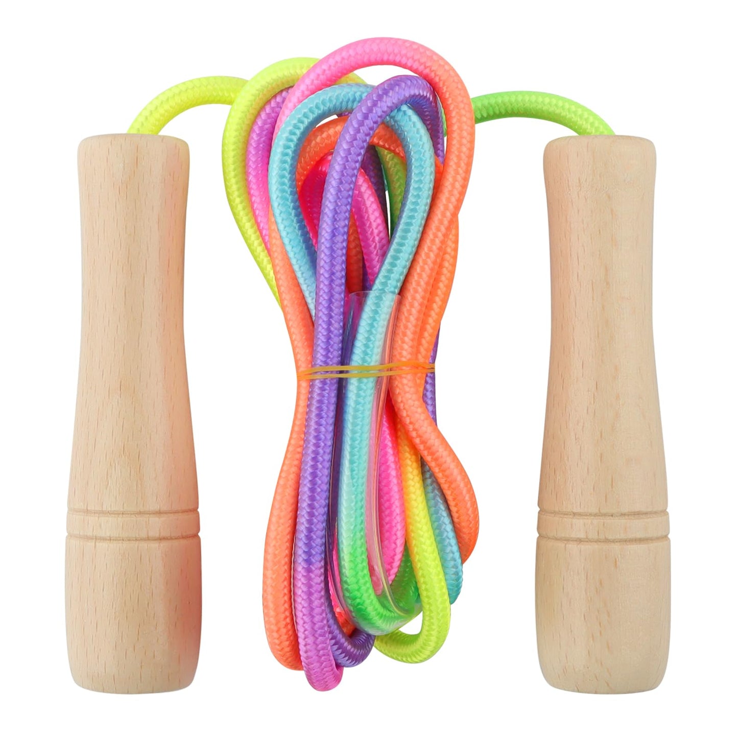 Lorvain Jump Rope for Kids, 8.5FT Adjustable Cotton Skipping Rope with Wooden Handle for Girls and Boys Fitness Workout Exercise Outdoor Fun Activity, Rainbow Jump Rope