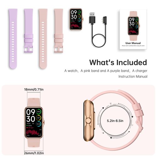 Health Fitness Tracker, Smart Watch with 24/7 Heart Rate and Blood Oxygen Monitor, Sleep Tracker with IP68 Waterproof, Activity Tracker Pedometer Step Counter for Women Men (Pink)