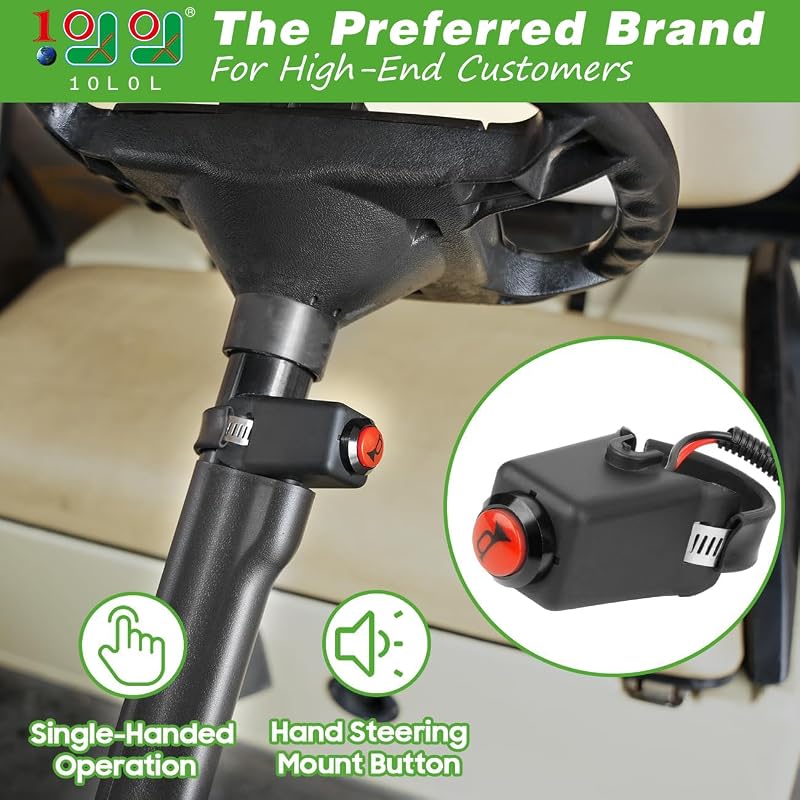 10L0L 12V Horn Kit with Hand Steering Button – Universal Fit for Golf Carts, ATVs, UTVs (Red & Black)