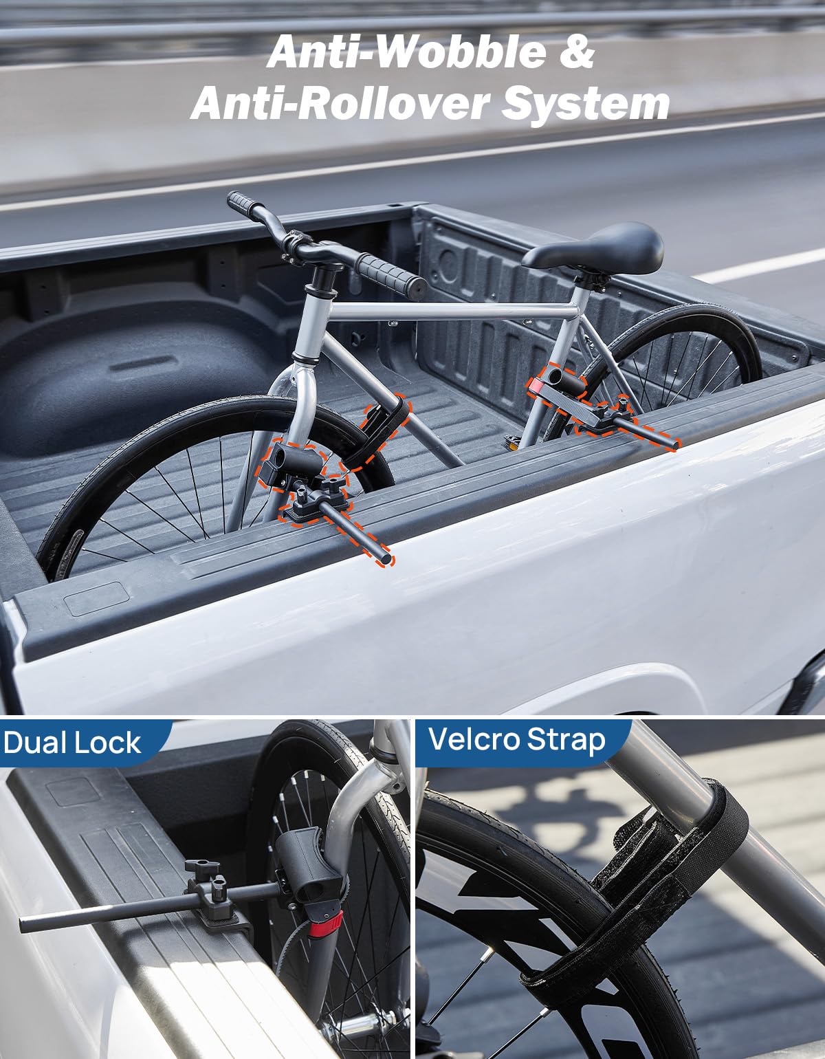 JOYTUTUS Truck Bed Bike Rack Mount, Bike Rack for Pickup Truck Bed, No Remove Tire, Anti-Wobble Bike Holder, Strengthen Metal Bicycle Mount