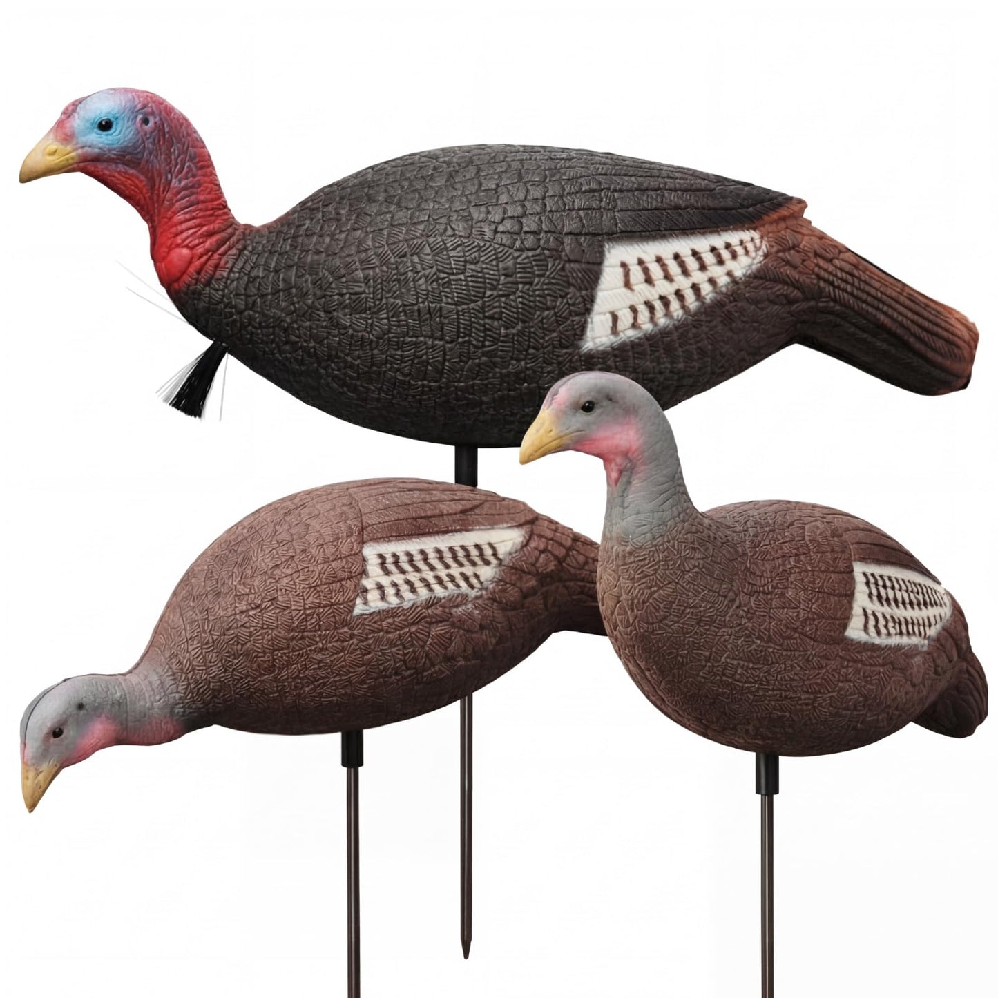 Poen 3 Pack Turkey Decoys Collapsible Hunting Combo Decoy Standing Lifelike Turkey Decoys Realistic Hunting Hen and Jake Decoy with Foldable Stake for Field Forest Wood Ground Outdoor